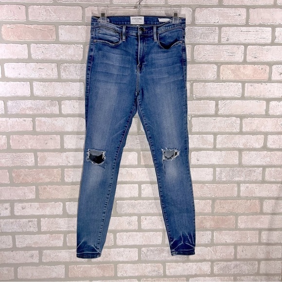 Frame Denim Le High Skinny Distressed Jeans in Roman Wash Size 28 - Picture 2 of 10